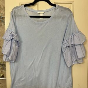 Light Blue Ruffle Sleeve Top